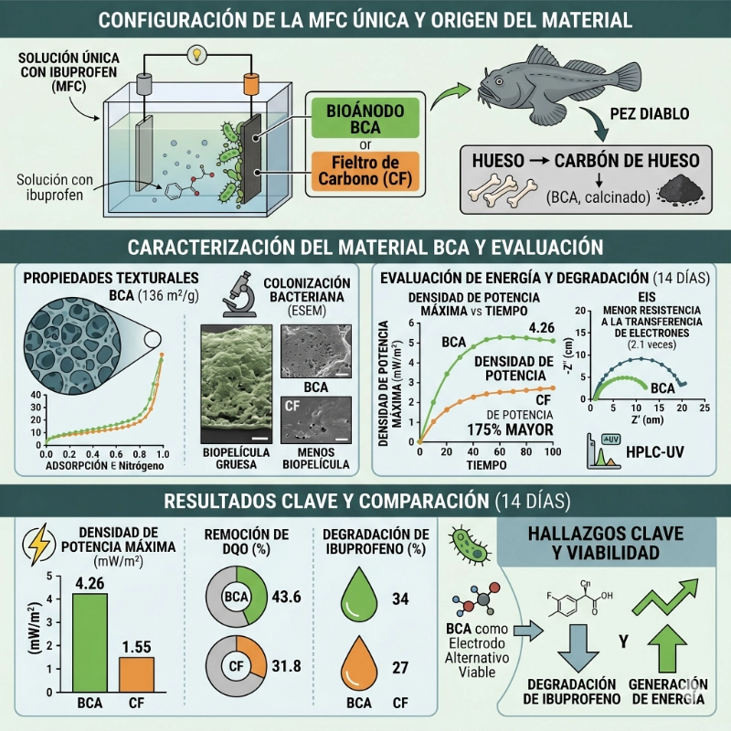 Ibuprofen degradation and energy generation in a microbial fuel cell using a bioanode fabricated from devil fish bone char