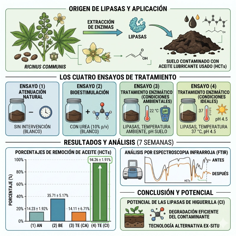 Evaluation of the lipase from castor bean (Ricinus Communis L). as a potential agent for the remediation of used lubricating oil contaminated soils